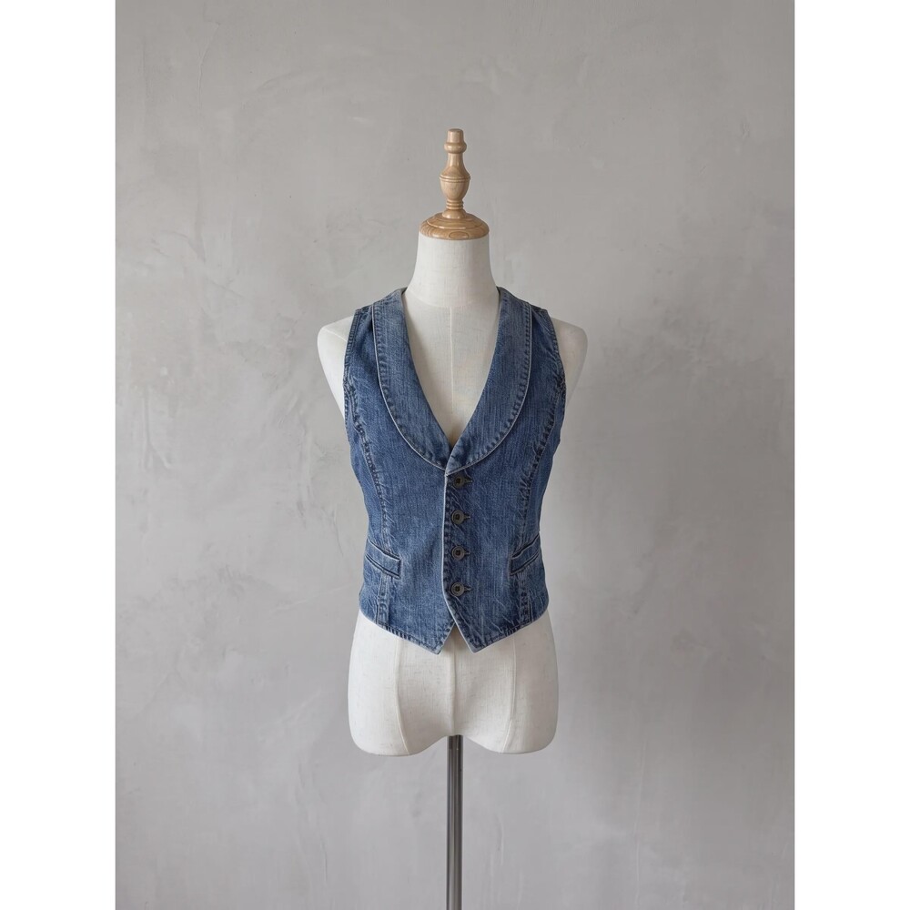 Ralph Lauren Rugby c. 2000s Denim Tuxedo Vest in Washed Indigo | S